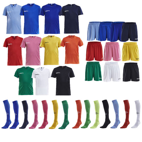 10 stk. trjer Craft Squad Jersey, 11 par Craft Squad shorts, 1 stk. Craft Squad GK LS Jersey og 11 par Craft Squad Sock. 